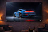 Quadro Porsche 911 — Azul Racing, Rastro Vermelho (Acrílico Cristal)