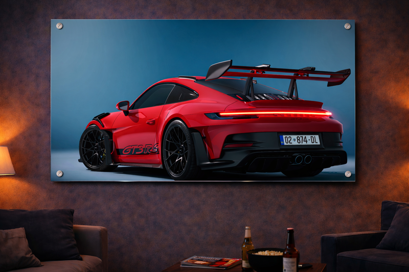 Quadro GT3 RS — Rastro Vermelho (Acrílico Cristal)