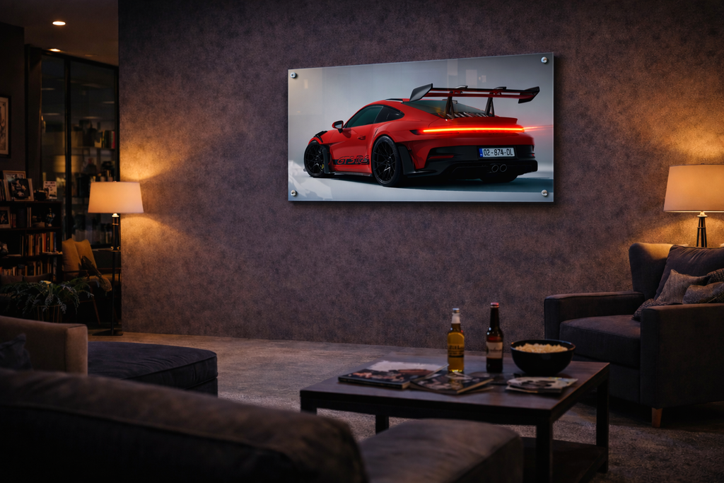 Quadro GT3 RS — Rastro Vermelho (Acrílico Cristal)