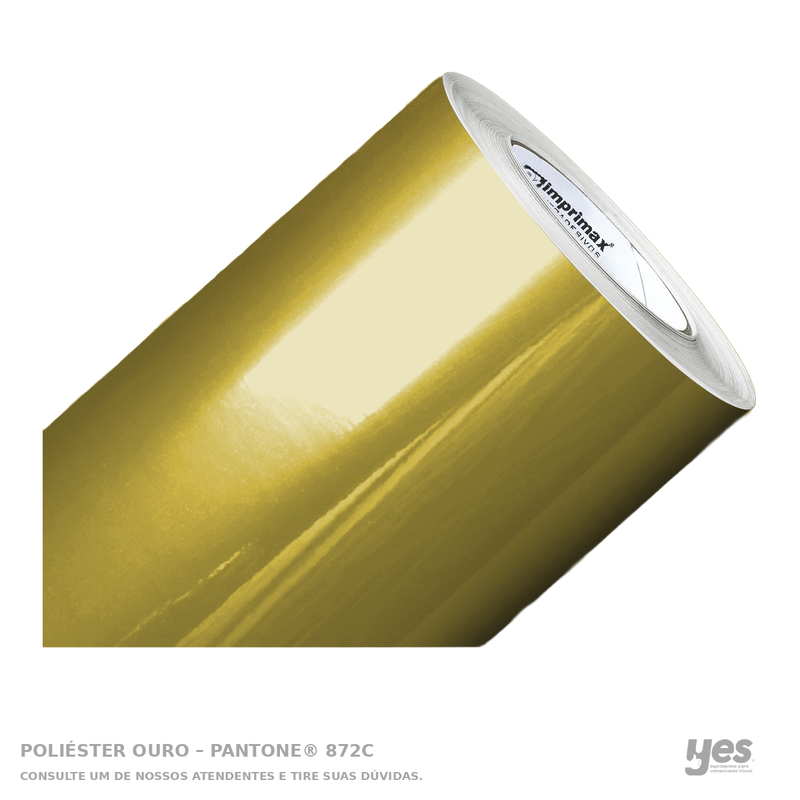 Poliéster Ouro – Pantone® 872C — foto original com fundo branco e rodapé YES