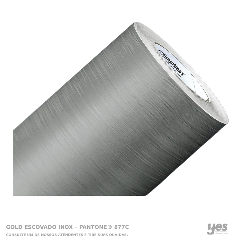 Gold Escovado Inox – Pantone® 877C — foto original com fundo branco e rodapé YES