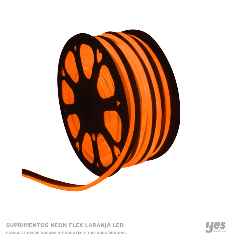 Suprimentos Neon Flex Laranja Led — foto original com fundo branco e rodapé YES