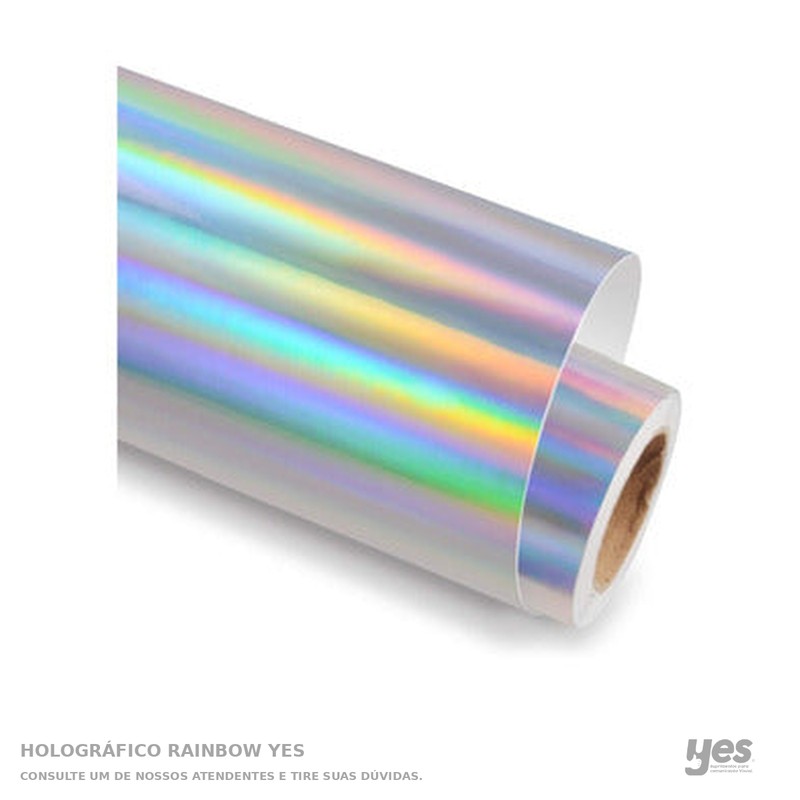 Holográfico Rainbow YES — foto original com fundo branco e rodapé YES