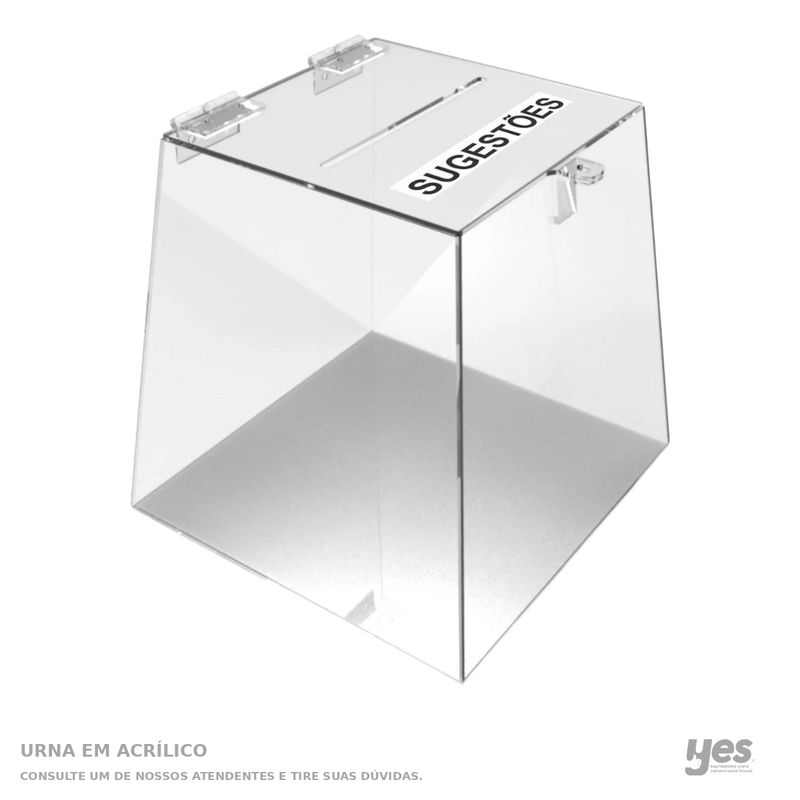 Urna em Acrílico — foto original com fundo branco e rodapé YES